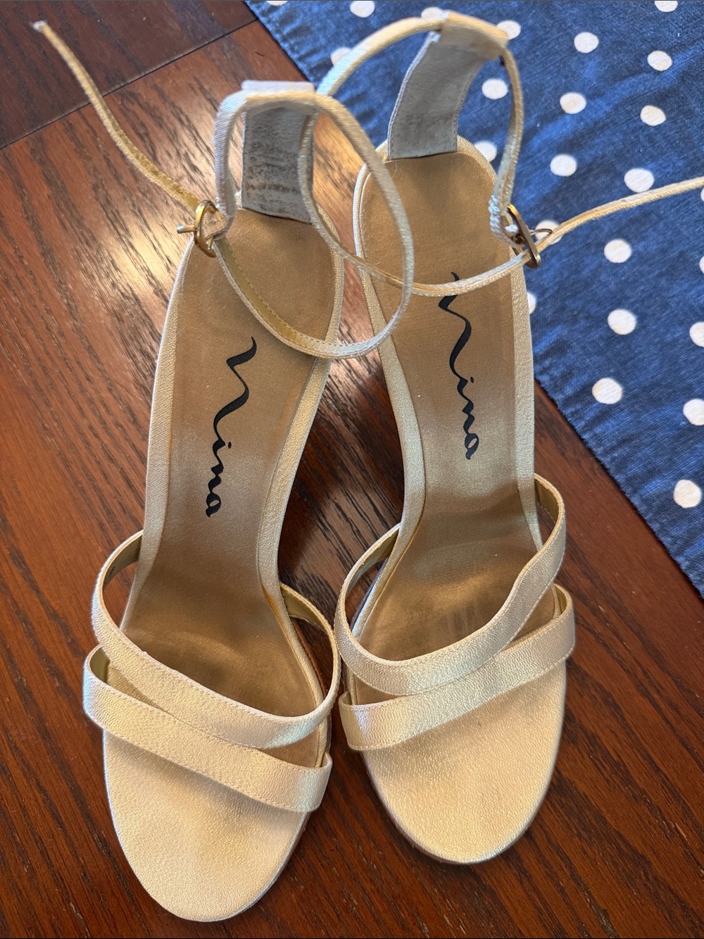 Nina Champagne Strappy Ankle-Strap Heels